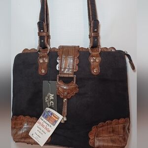Vintage Boutique NWT Black Suede and Brown Leather Shoulder Bag Purse Handbag